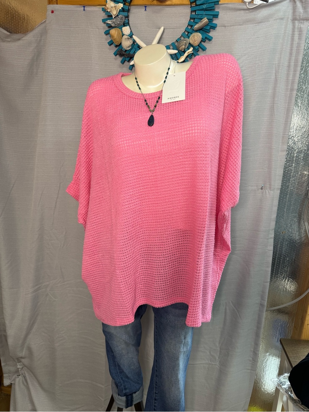 NWT Plus Size Friendly ANDREE BY UNIT Pink Lightweight Waffle-Knit Crew Neck Top